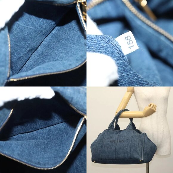 PRADA Canapa GM Hand Bag Denim Blue Gold Auth 139546 - Picture 15 of 16